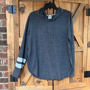 PINK Victoria's Secret Heathered Gray Pullover Sleeve Stripes medium, side slits